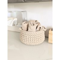 Small Crochet Basket With Handles - Bathroom Organizer For Cosmetics Or Face Towels Storage Children's Toys Available in Many Colors von IntriqInterior