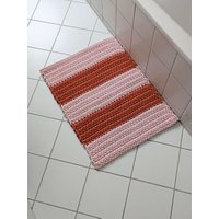 Pastel Pink Orange Striped Crochet Bath Mat, Handmade Double Sided Cotton Bathroom Rug - Modern Colorful Decor von IntriqInterior