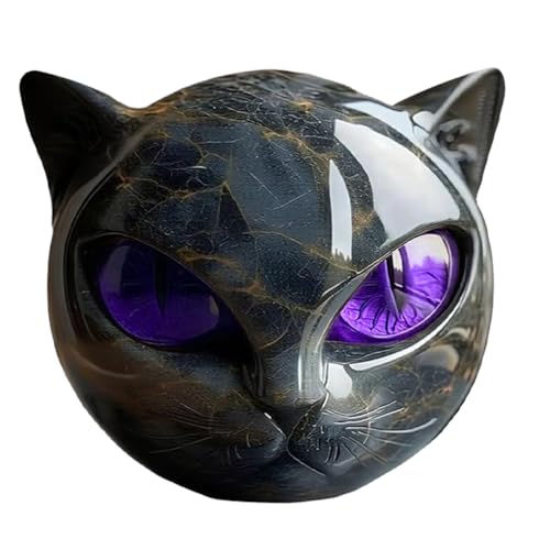 Introti Halloween Black Cat Stone Skulptur - handgeschnitzte Kristallkatze Figur, Elegante Regaldekor für Zuhause/Büro, gruselige süße Halloween -Tischdekoration von Introti