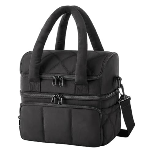 Introti Isolierte Doppelstöckige Lunchtasche für Damen, Picknick, Crossbody, Lunchbox für die Arbeit (schwarz) von Introti