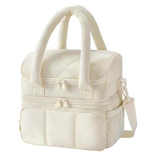 Introti Isolierte Doppelstöckige Lunchtasche für Damen, Picknick, Crossbody-Lunchbox für die Arbeit (Beige) von Introti