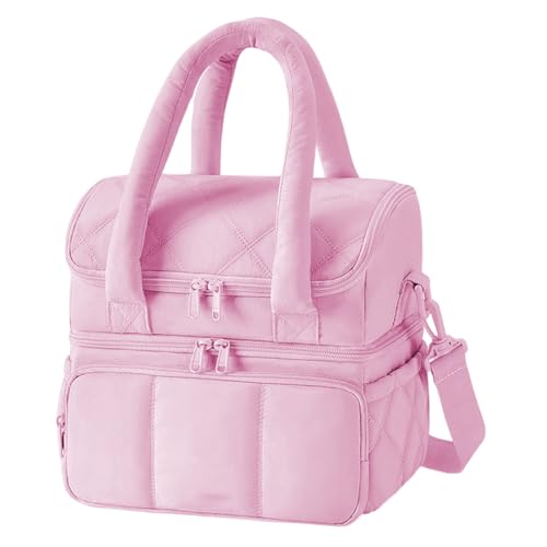 Introti Isolierte Doppelstöckige Lunchtasche für Damen, Picknick, Crossbody-Lunchbox für die Arbeit (Rosa) von Introti
