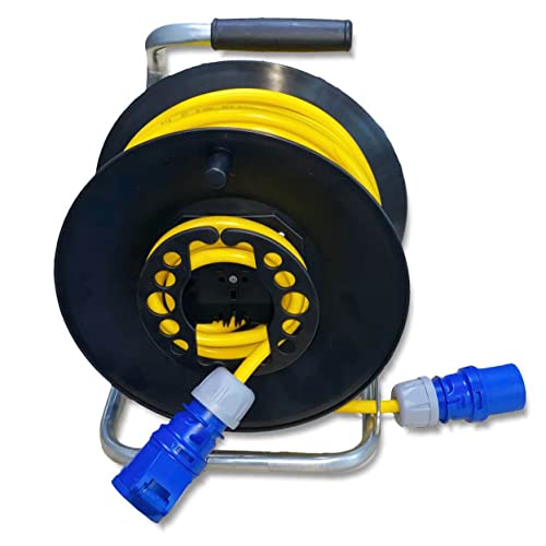 CEE Camping-Kabeltrommel mit 25m Panzerkabel in Signalfarbe gelb CEE-Stecker und CEE-Kupplung- 230V Kabeltrommel IP44 - Gerätetrommel Made in Germany von IntuiFlex