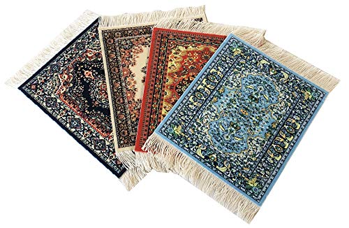 Teppichuntersetzer, Set mit 4 türkischen Teppichstil, Tischgetränkematten, saugfähiges Küchen- und Esszubehör, Auslauf- und Tropfschutz, rechteckig von Inusitus