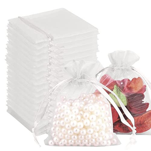 Invaxe 100 Stück Organzasäckchen, Geschenk Schmuckbeutel, 7 * 9 cm Klein Organza Säckchen Zum Befüllen, Kordelzug Kleine Süßigkeitentasche für Hochzeit Festivalparty Weihnachten - Beige von Invaxe