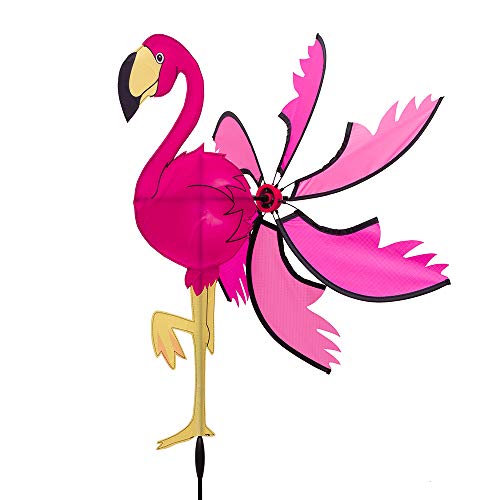 HQ Windspiration 100816 - Spinning Flamingo, UV-beständiges und wetterfestes Windspiel - Höhe: 96 cm, Ø: 40 cm, inkl. Standstab und Bodenanker von Invento