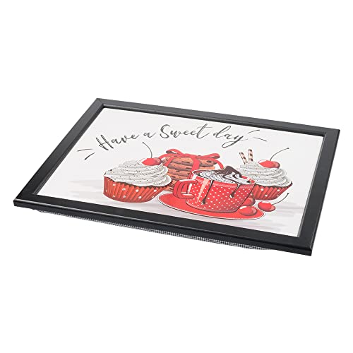Invero Deluxe Sweet Treats bedrucktes, gepolstertes Knietablett mit Holzrahmen und Sitzsack-Kissenboden, ideal für Frühstück im Bett oder Abendessen, 44 x 34 cm von Invero