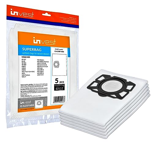 Invest - Staubsaugerbeutel Ersatz, Filtertüten Beutel Kompatibel mit Kärcher: KFI 357, KA 40, SE 4001, SE 4002, KWD 1, KWD 2, KWD 3, WD 2 Plus V-12/4/18/C, WD 3, WD 3 Premium, WD 3 P - Weiß, 10 Stück von Invest