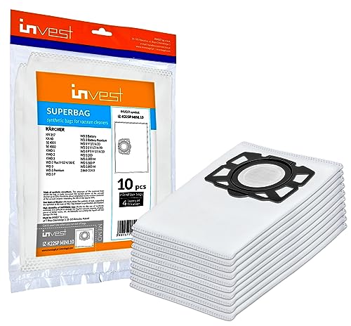 Invest - Staubsaugerbeutel Ersatz, Filtertüten Beutel Kompatibel mit Kärcher KFI 357 KFI357 KA 40 Ersatzbeutel Kärcher 2.863-314.0 WD2 Plus WD3 WD3s; KFI 357; KA 40; SE 4001 SE 4002 - Weiß, 10 Stück von Invest