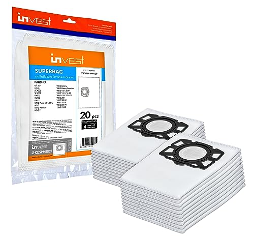 Invest - Staubsaugerbeutel Ersatz, Filtertüten Beutel Kompatibel mit Kärcher KFI 357 KFI357 KA 40 Ersatzbeutel Kärcher 2.863-314.0 WD2 Plus WD3 WD3s; KFI 357; KA 40; SE 4001 SE 4002 - Weiß, 20 Stück von Invest