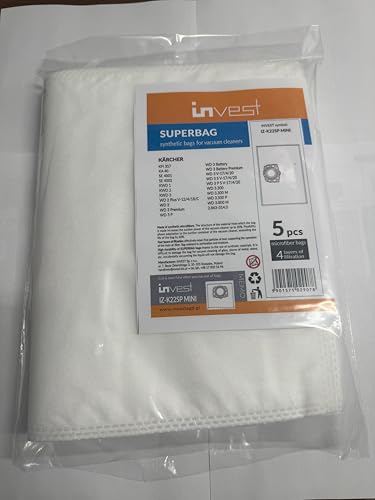Invest - Staubsaugerbeutel Ersatz, Filtertüten Beutel Kompatibel mit Kärcher KFI 357 KFI357 KA 40 Ersatzbeutel Kärcher 2.863-314.0 WD2 Plus WD3 WD3s; KFI 357; KA 40; SE 4001 SE 4002 - Weiß, 5 Stück von Invest