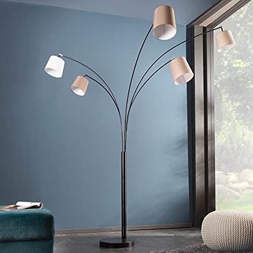 5-flammige Design Bogenlampe LEVELS weiß beige braun mit 5 Leinen Schirmen Stehlampe Lampe Stoffschirm Leseleuchte von Invicta Interior