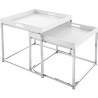 Beistelltisch 2er Set Metall in Weiß Chrom mit Tablett Beistelltisch 2er Set Metall in Weiß Chrom mit Tablett von Invicta Interior