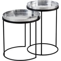 Beistelltisch 2er Set Silber Schwarz mit Tabletts Handarbeit Beistelltisch 2er Set Silber Schwarz mit Tabletts Handarbeit von Invicta Interior