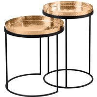 Beistelltisch 2er Set in Gold Schwarz mit Tablett Handarbeit von Invicta Interior