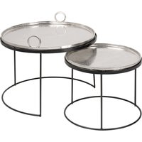 Beistelltisch 2er Set mit Tabletts Metall in Silber Schwarz Beistelltisch 2er Set mit Tabletts Metall in Silber Schwarz von Invicta Interior