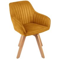 Bürostuhl drehbar Retro aus Samt Holz in Gelb Natur von Invicta Interior