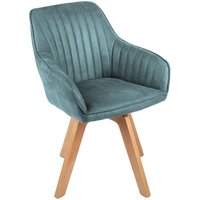 Bürostuhl drehbar Samt Holz in Petrol Natur Retro Design von Invicta Interior