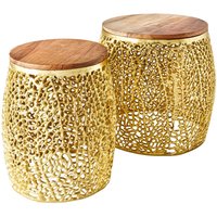 Couchtisch 2er Set Holz Metall in Natur Gold Handarbeit Couchtisch 2er Set Holz Metall in Natur Gold Handarbeit von Invicta Interior