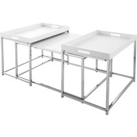 Couchtisch 2er Set MDF Metall in Weiß Chrom mit Tabletts Couchtisch 2er Set MDF Metall in Weiß Chrom mit Tabletts von Invicta Interior