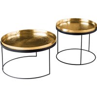 Couchtisch 2er Set in Gold Schwarz mit Tabletts Handarbeit von Invicta Interior