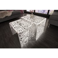 Couchtisch Metall 2er Set in Silber Handarbeit von Invicta Interior