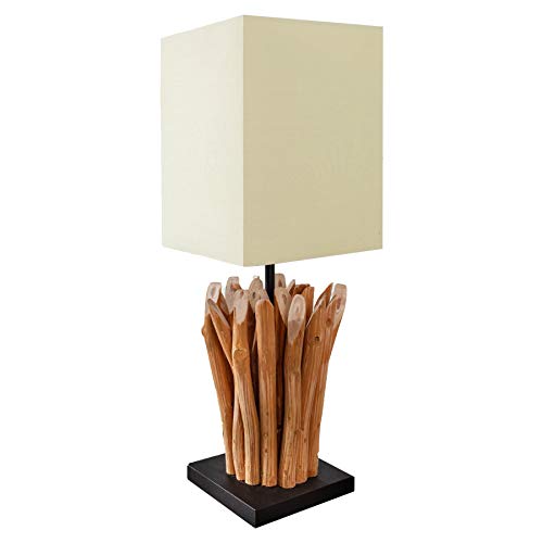 Design Treibholz Tischleuchte EUPHORIA natur mit weißem Schirm Handarbeit Tischlampe Treibholzlampe Lampe von Invicta Interior