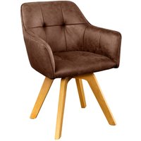 Drehstuhl Braun Natur aus Stoff Holz ohne Rollen mit Armlehne von Invicta Interior