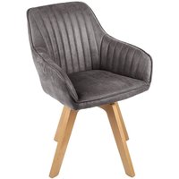 Drehstuhl Grau Natur ohne Rollen Retro mit Armlehne Samt Holz von Invicta Interior