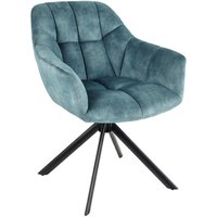 Drehstuhl Petrol Schwarz ohne Rollen aus Samt Metall Retro Drehstuhl Petrol Schwarz ohne Rollen aus Samt Metall Retro von Invicta Interior