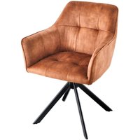 Drehstuhl Samt Metall ohne Rollen mit Armlehne Braun Schwarz von Invicta Interior