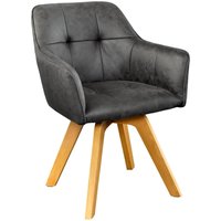 Drehstuhl ohne Rollen Grau Natur Samt Holz mit Armlehne von Invicta Interior