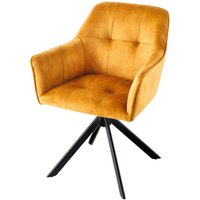 Drehstuhl ohne Rollen Samt Metall Gelb Schwarz mit Armlehne von Invicta Interior