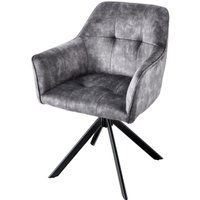 Drehstuhl ohne Rollen Samt Metall in Grau Schwarz mit Armlehne von Invicta Interior