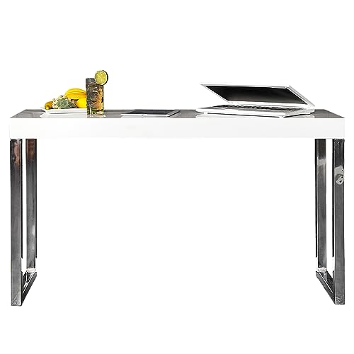 Design Laptoptisch White Desk 120x40cm Hochglanz weiß Schreibtisch Tisch Bürotisch von Invicta Interior
