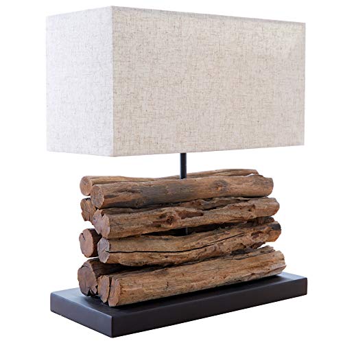 Design Treibholz Lampe PERIFERE beige Tischlampe Handarbeit Leinenschirm Stoffschirm Holz von Invicta Interior