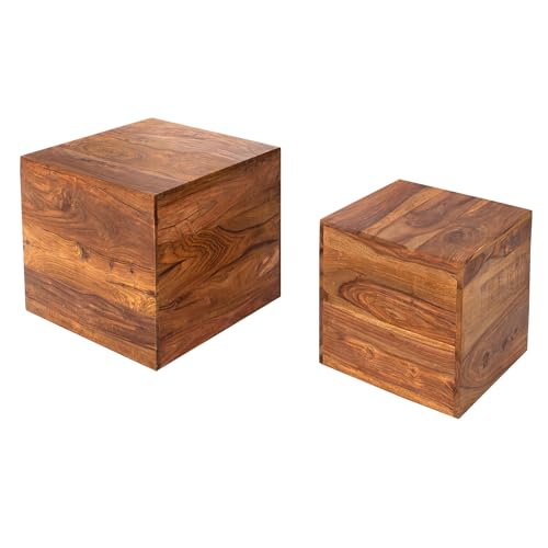 invicta INTERIOR 2er Set Beistelltische Würfel MAKASSAR Sheesham Stone Finish Couchtische Satztische Würfeltische Tischwürfel Holztische Tischset von invicta INTERIOR