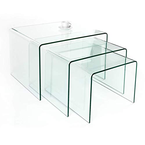 Invicta Interior 3er Set Glas Couchtisch FANTOME 60cm Beistelltische transparent Glastisch Tische von Invicta Interior