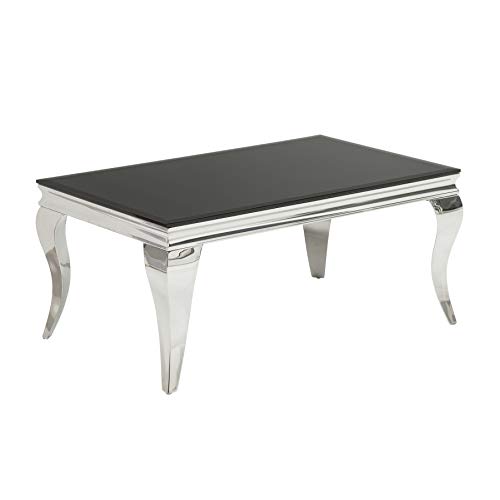 Invicta Interior Couchtisch MODERN BAROCK Silber 100 x 60 cm Tischbeine aus poliertem Edelstahl mit Opalglas Wohnzimmertisch Barocktisch Barockstil von Invicta Interior