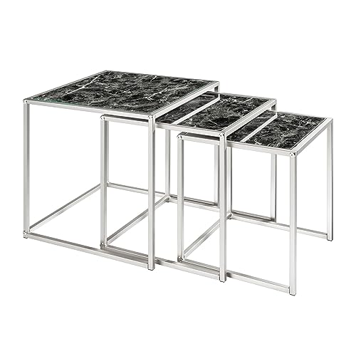 Invicta Interior Design Beistelltisch 3er Set Elements 40cm schwarz Glasplatten in Marmoroptik Satztische Couchtisch Tischset von invicta INTERIOR