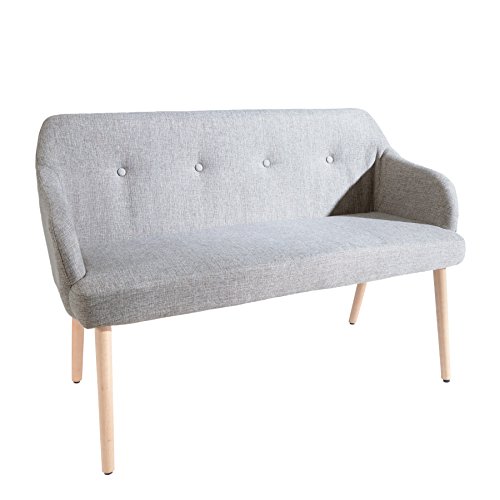 invicta INTERIOR Design Sitzbank Scandinavia hellgrau mit Armlehne Bank Buche Gestell im Retro Trend von invicta INTERIOR