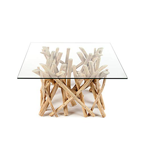 Invicta Interior Design Teakholz Couchtisch Driftwood mit Glasplatte eckig Tisch Treibholz Holztisch Wohnzimmertisch von Invicta Interior
