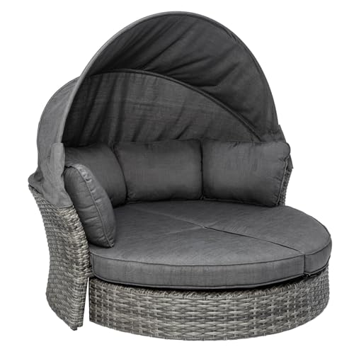 Drehbare Sonneninsel Seattle 195cm grau mit Sonnendach inkl. Kissen Outdoor fähig Gartenmöbel Sonnenliege Gartenliege mit Dach wetterfest von invicta INTERIOR