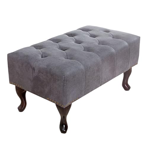 Invicta Interior riess-Ambiente Edler Chesterfield Fußhocker antik grau mit Knopfheftung und Nietenbesatz von Invicta Interior