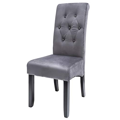 invicta INTERIOR Edler Kolonial Stuhl CASA mit Nackenrolle samt grau mit Zierknöpfen Massivholzbeine schwarz Esszimmerstuhl von invicta INTERIOR