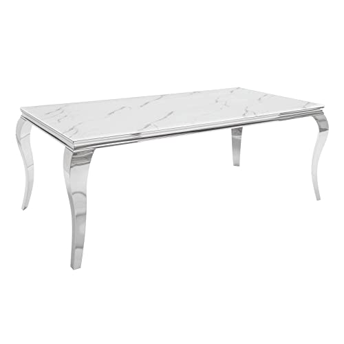 invicta INTERIOR Eleganter Esstisch MODERN BAROCK 180cm Glasplatte in Marmoroptik Edelstahlbeine Konferenztisch Tisch von invicta INTERIOR