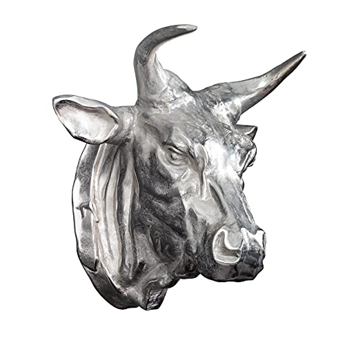 invicta INTERIOR Extravagante Stierkopf Wanddekoration TORERO 65cm Silber Deko Schädel aus Aluminium Wanddekoration Accessoire von invicta INTERIOR