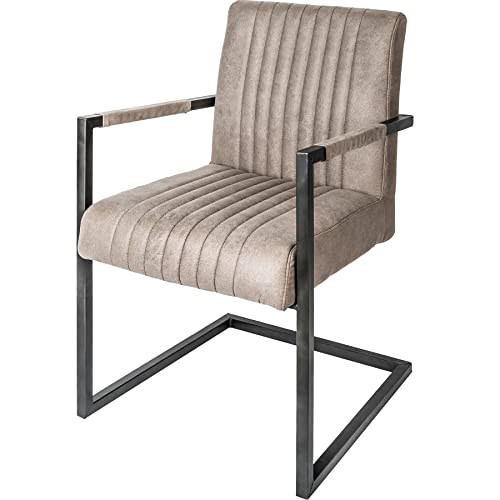 invicta INTERIOR Freischwinger Stuhl Big Aston Taupe mit gebürstetem Eisengestell hohes Sitzpolster Armlehne Roadster Esszimmerstuhl Konferenzstuhl von invicta INTERIOR