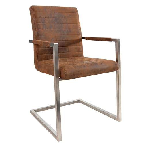 invicta INTERIOR riess-Ambiente Freischwinger Stuhl LOFT Vintage braun mit gepolsterten Armlehnen und Edelstahlgestell Esszimmerstuhl Esstischstuhl Microfaserstuhl von invicta INTERIOR