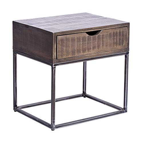 Invicta Interior Industrial Nachttisch Iron Craft 45cm grau Akazienholz mit Schublade Beistelltisch Tisch Holztisch von Invicta Interior